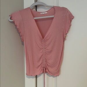 Pink Ruched V-Neck Top